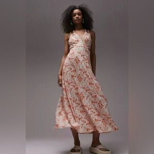 Topshop Eyelet Jersey V Neck Midi Floral Summer Cut Out Vacation Dress NWT